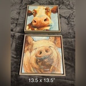 Cow and Pig Canvas paintings 13.5 x13.5 inches a piece